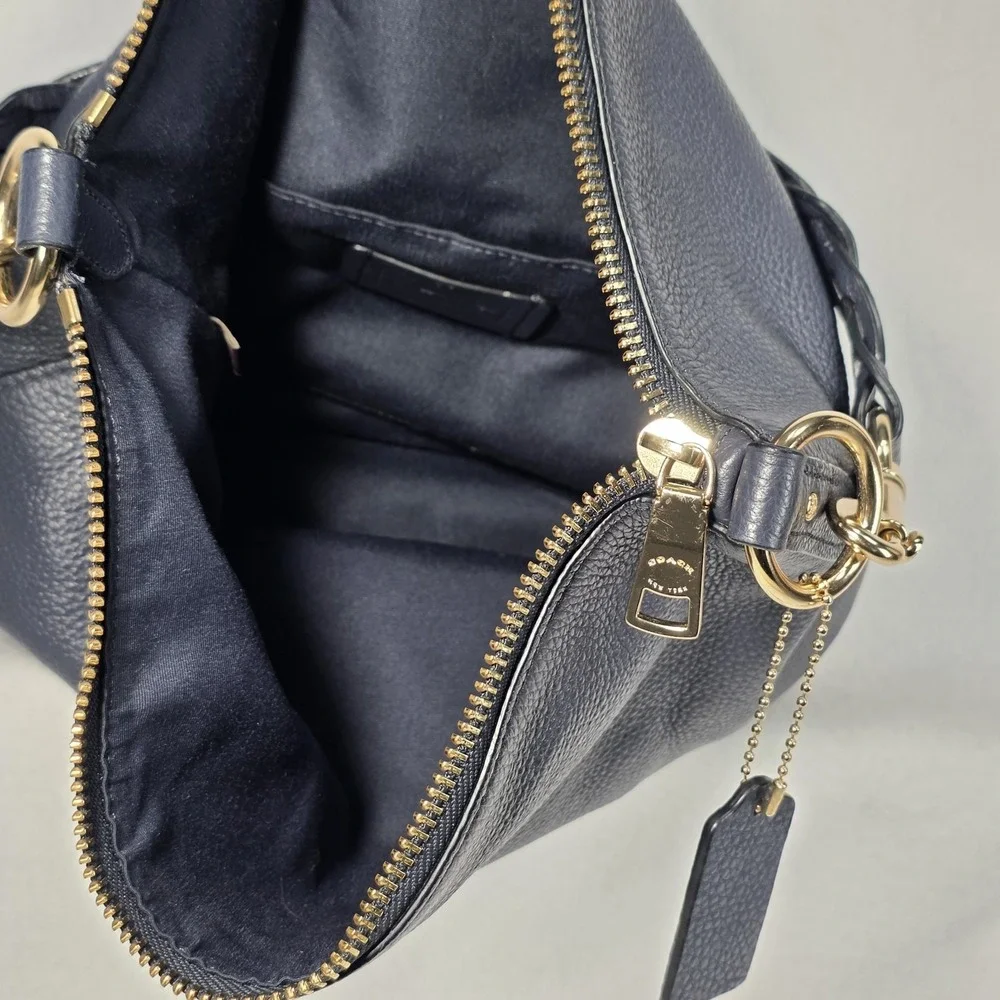 COACH ABBY Navy Blue Pebbled Leather Hobo Shoulder Duffle Bag Purse Tote F31507